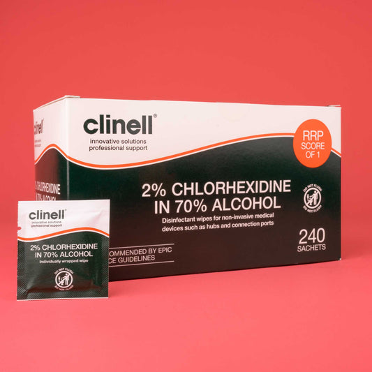 25 x Clinell Alcoholic 2% Chlorhexidine in 70% Alcohol Sachet Wipes
