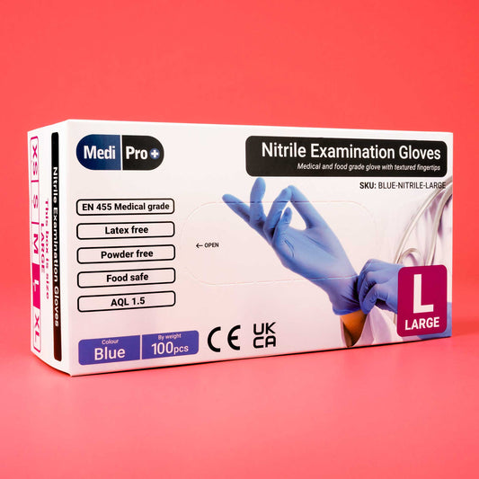 Blue Nitrile Gloves for Mycology Lab, Pack of 100