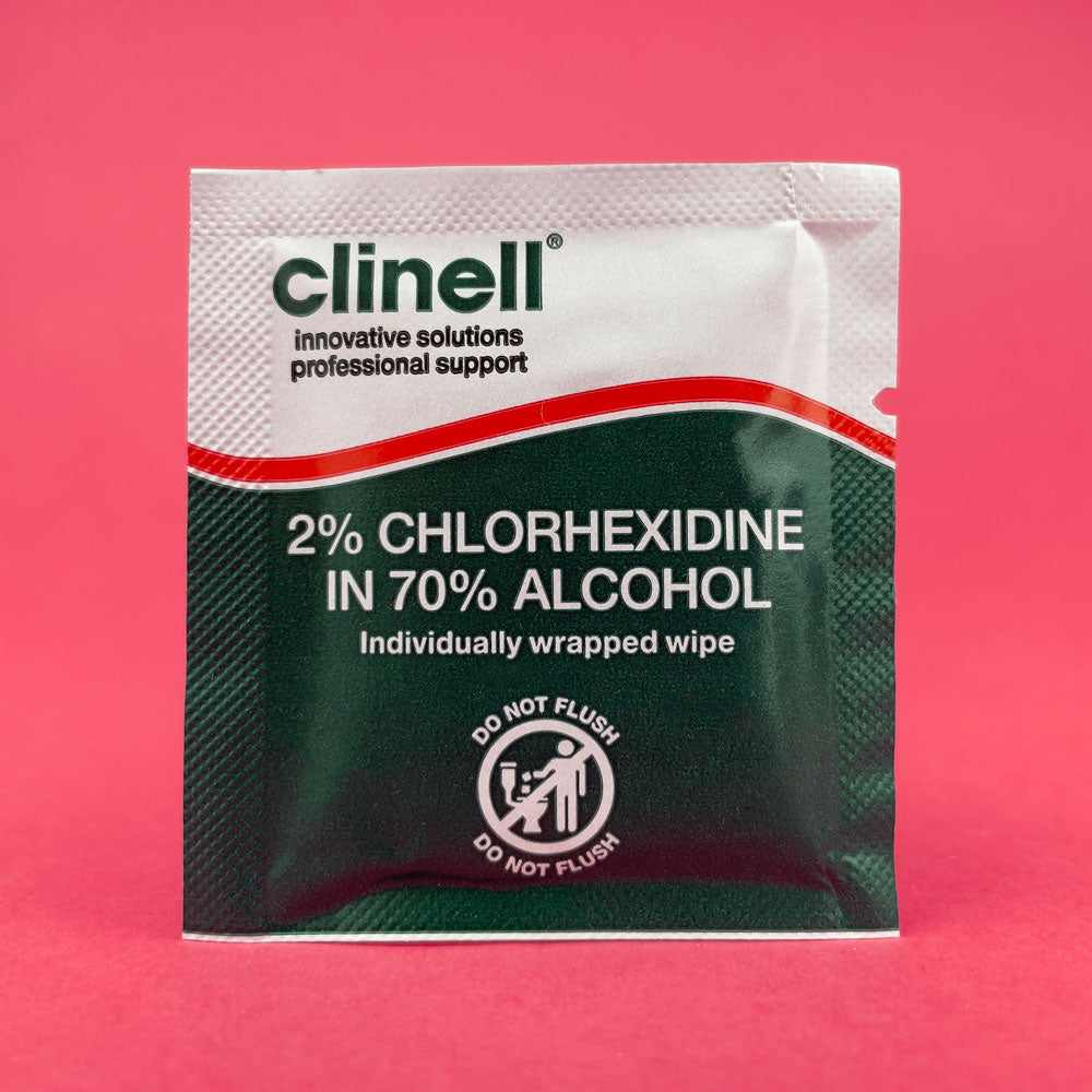 25 x Clinell Alcoholic 2% Chlorhexidine in 70% Alcohol Sachet Wipes